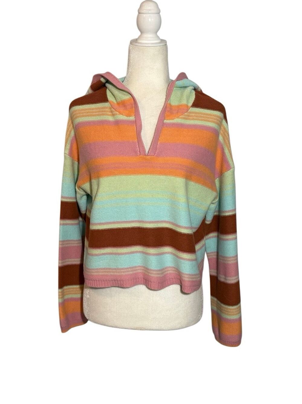 Freshman 1996 cropped multicolored striped hooded cotton blend  sweater - M